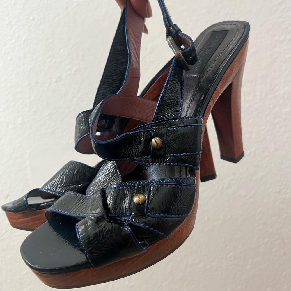 Derek Lam Black Patent Leather Platform Heels | Designer Sandals | Sz 41